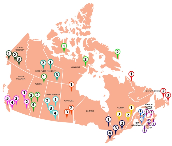Map of Canada with provincial and territory labels.
